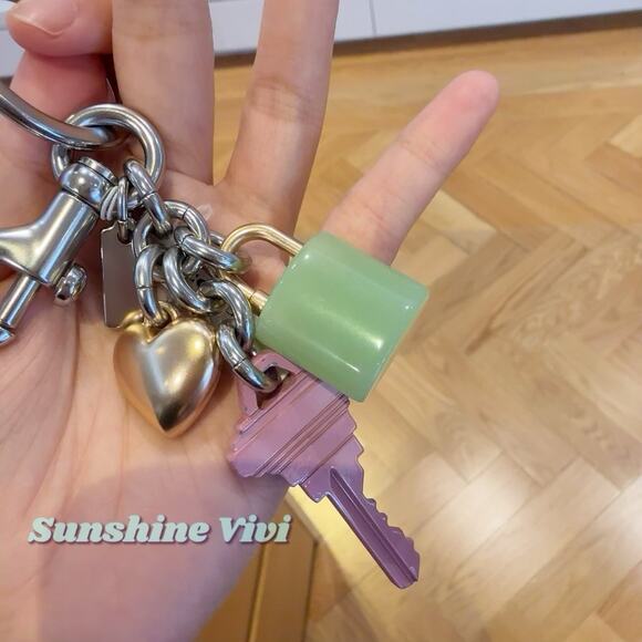 NWT Coach Key Cluster Bag Charm Keychain Silver Pink Gold Multi CP891 - Picture 4 of 5